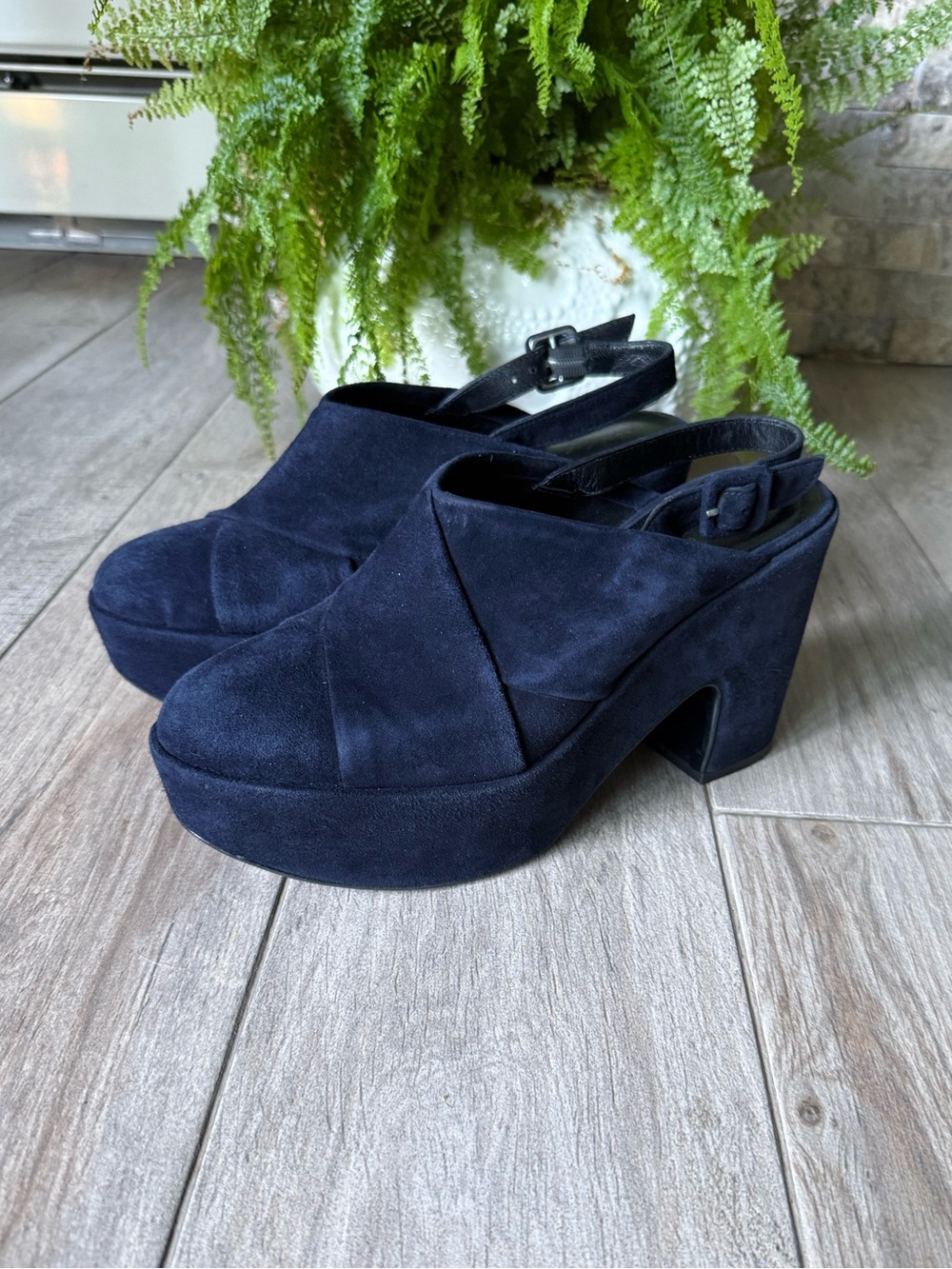 Robert Clergerie”Verlo” navy blue platform clogs 100% leather made in France